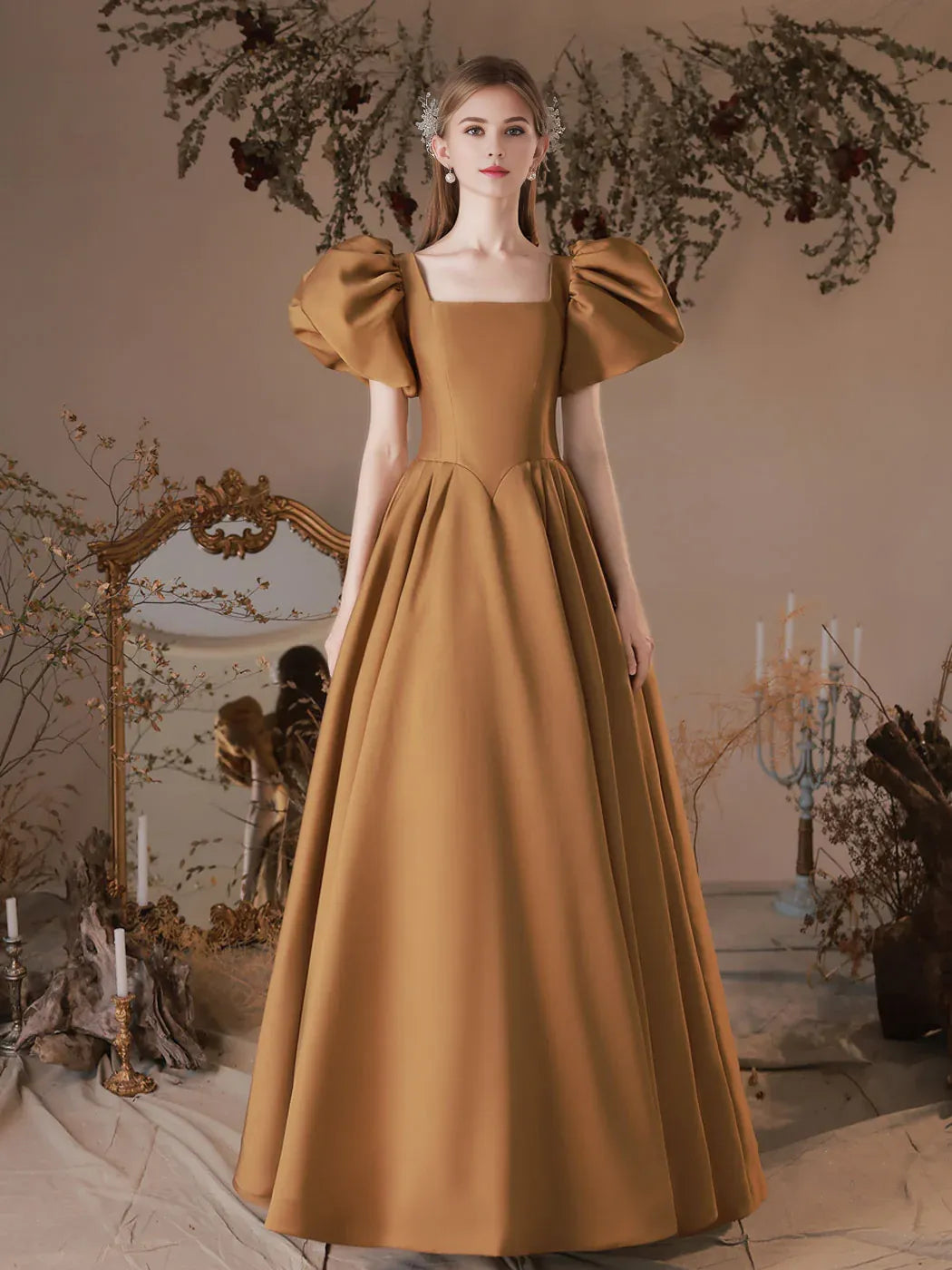 Wholesale Simple Square Neckline Satin Long Prom Dress Satin Formal Evening Dress gowns evening dresses